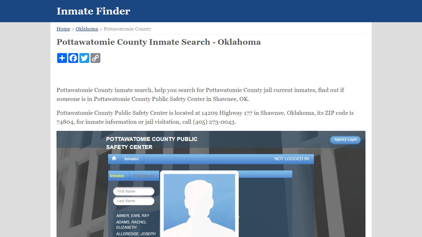 Pottawatomie County Inmate Search - Oklahoma - InmateFinder.org